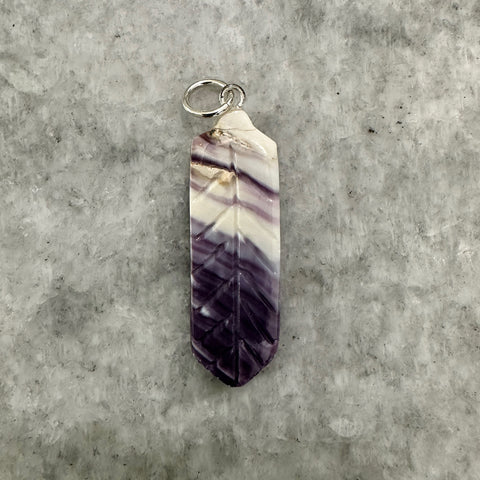 Wampum Carved Feather Pendant Purple and Ivory - BThunder 