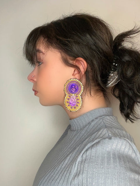 3" Bear Claw Purple/Gold Earrings - BThunder 