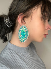 3"Turquoise/Crystal Earrings - BThunder 