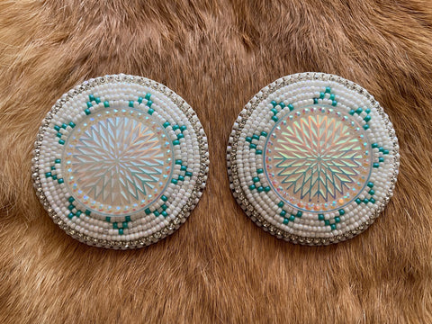 Round 2-1/4" Fingernail Post Rhinestone White and Turquoise Color Earrings - BThunder 