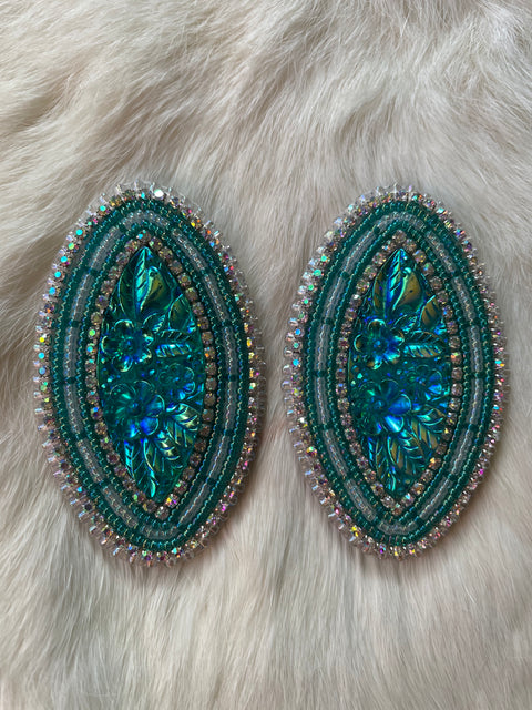 3"Turquoise/Crystal Earrings - BThunder 